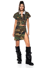 WE RIDE CAMO TOP AND SKIRT SET